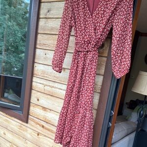 J. Crew Long Sleeve Dress in Red Floral